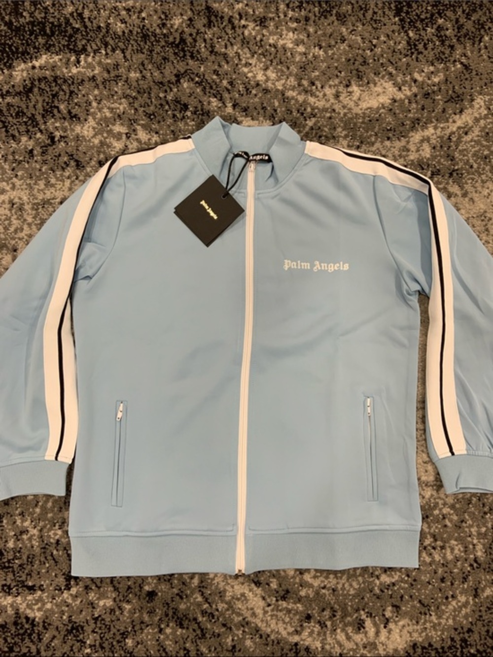 Palm Angels Classic Logo Striped Tracksuit Jacket Blue & White Mens Size Large
